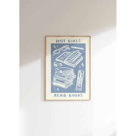 Hot Girls Read Books Wall Art Cozy Reader Decor, Unframed Paper Print Size 8x12