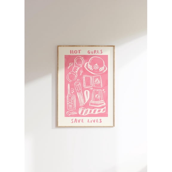 Hot Girls Save Lives Wall Print Uk Police Illustration Cop Poster Crime Wall Art Police Woman Gift Idea Gifts