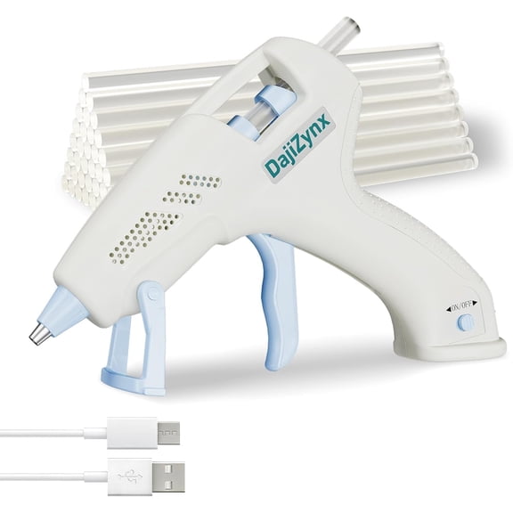 Hot Glue Gun, Cordless Hot Glue Gun with 30 Premium Glue Sticks (7150mm), 90s Fast Heating, 2600mAh Type-C Rechargeable for DIY Crafts, Home Repairs, Creative Projects and Gift Making - White