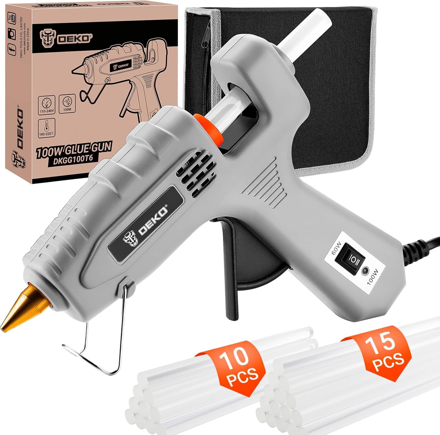 Hot Glue Gun Full Size: 60/100Watt Dual Temp Kit with 25 Sticks, Organize Storage Case, Heavy Duty Heat Tool Set for Home Repair, Art & Crafts, DIY