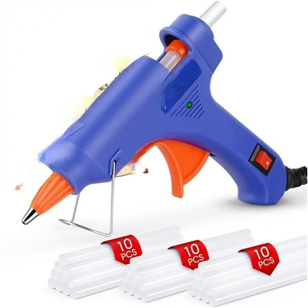 Hot Glue Gun Kit with 30 Glue Sticks(130mm x 7mm), Fast Preheating Hot Melt, High Temp for School Crafts DIY Arts and Quick Home Repairs, 20W Blue
