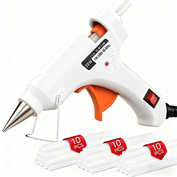 Hot Glue Gun Kit with 30 Glue Sticks(150mm x 7mm), Fast Preheating Hot Melt, High Temp for School Crafts DIY Arts and Quick Home Repairs, 20W White