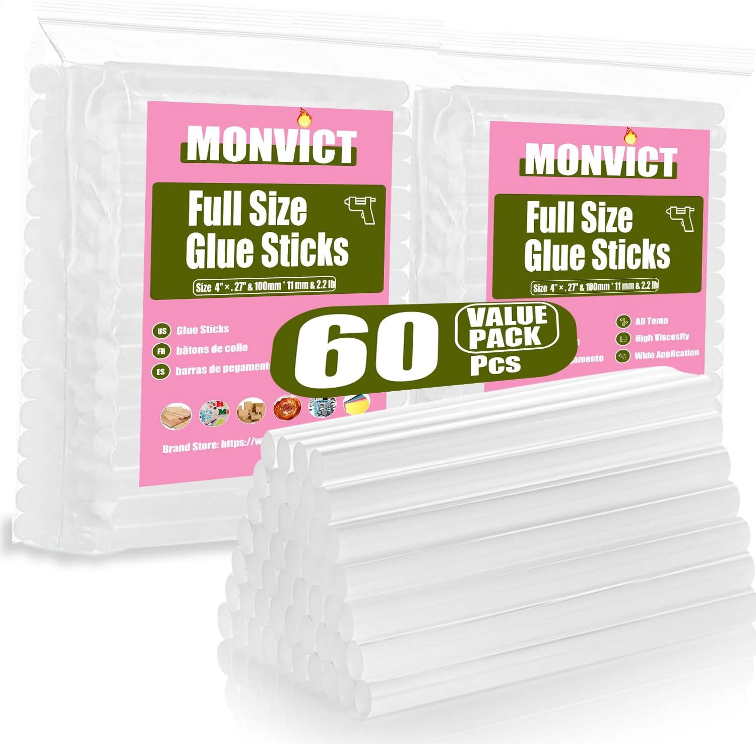 Hot Glue Gun Sticks, 60 Pack Sticks with 4" Long 0.43” Diameter, Craft Pastes All Purpose Melt for Most Guns, Clear DIY, Arts & Crafts