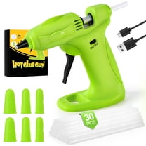 Uarter Hot Glue Gun with 30 Glue Sticks 2600mAh Rechargeable Cordless Glue Gun Kit with 6 Finger Protectors for DIY Arts Crafts Working, Green