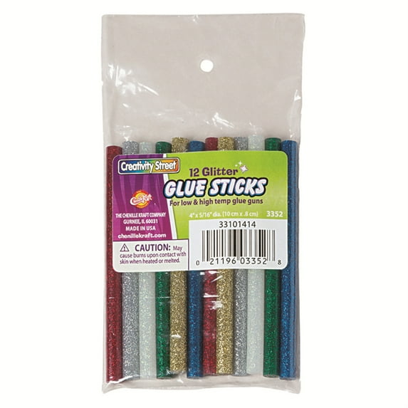 Hot Glue Sticks, 6 Assorted Glitter Colors, 4" x 0.31", 12 Pieces