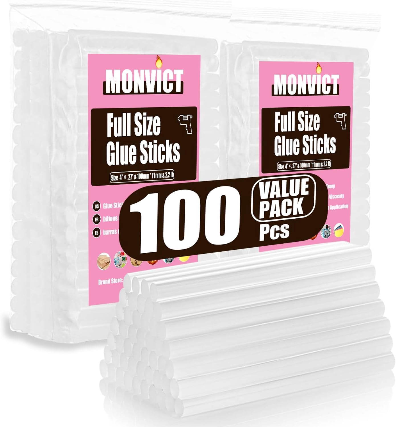 Hot Glue Sticks, Pack of 100 (2.2 lb) 4"Long 0.43" Diameter Full-Size Hot Glue Gun Sticks Art Glues Pastes Hot Melt Sticks for Most Large Glue Guns, Clear Glue Sticks for DIY, Arts & Crafts