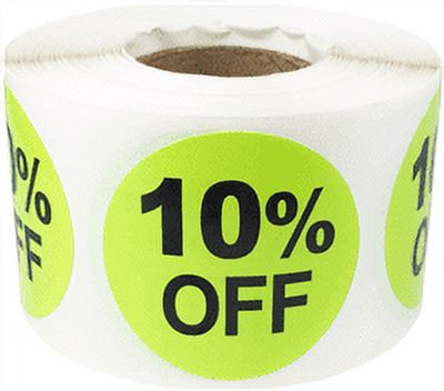Hot Green 10% Percent Off Stickers for Retail, 1.5 Inch Round, 500 ...