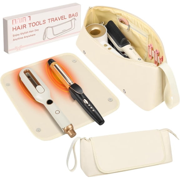 Hot Hair Tools Travel Bag with  Mat Removable, Hair Accessories Organizer Case, Women Travel Essentials, Storage Pouch for Curling Iron  Flat Iron Hair Dryer,