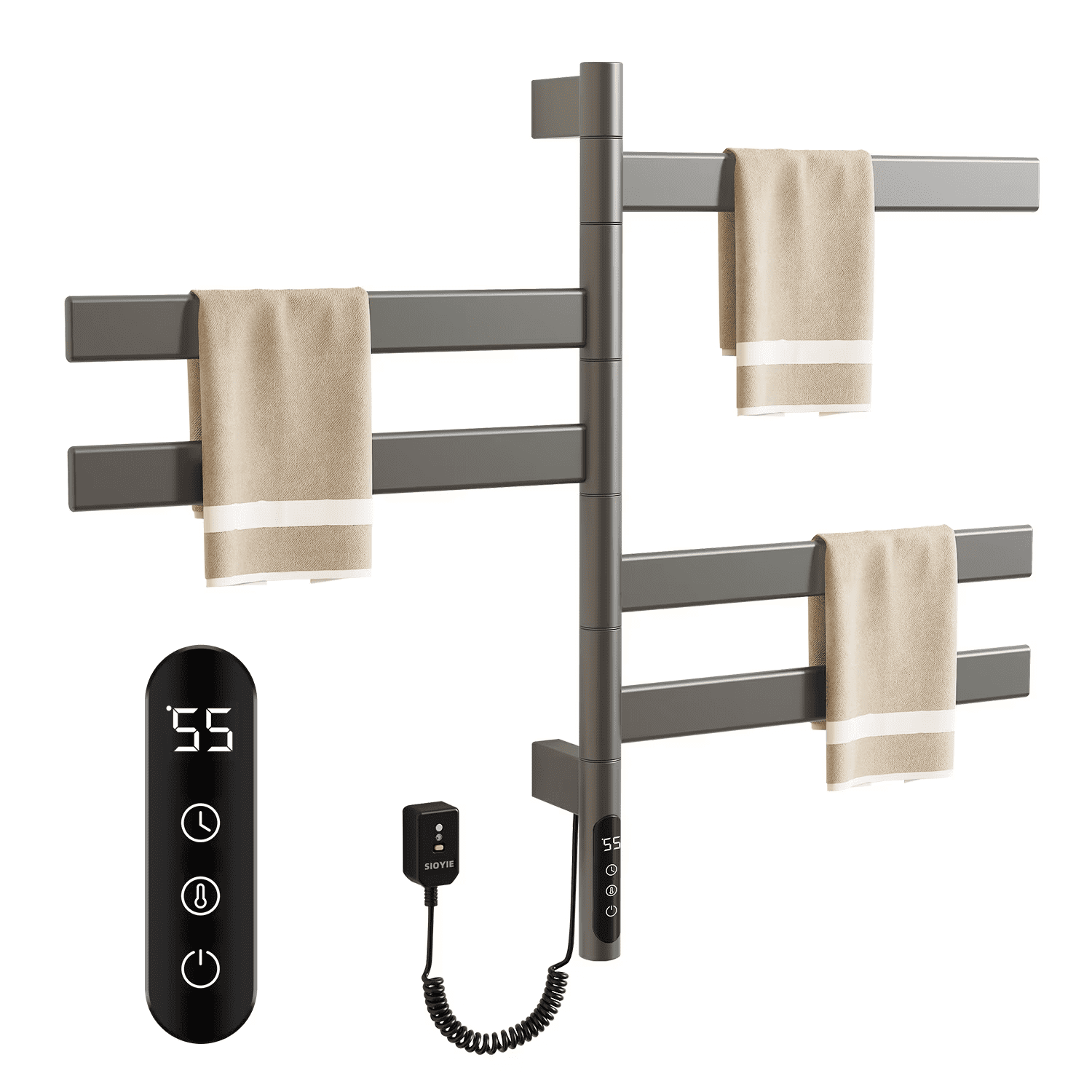 Hot Heated Towel Warmer Rack Bathroom Wall Mounted Black Electric ...