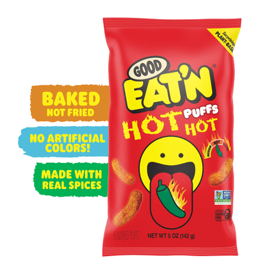 Good Eatn Hot Hot Puffs, Baked Spicy Non-GMO Corn Snack, Gluten-Free, Vegan, 5oz