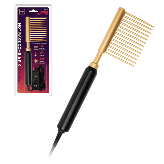 Hot & Hotter Ceramic Hot Rake Comb & Pik, 1 Count, Gold