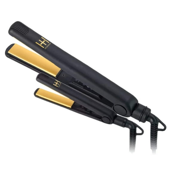 Hot  Hotter Gold Ceramic Flat Iron 2-in-1 Combo Set
