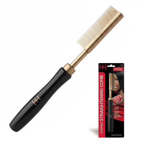 Hot & Hotter Thermal Straightening Comb with Fine Teeth, Small Temple, Black and Gold