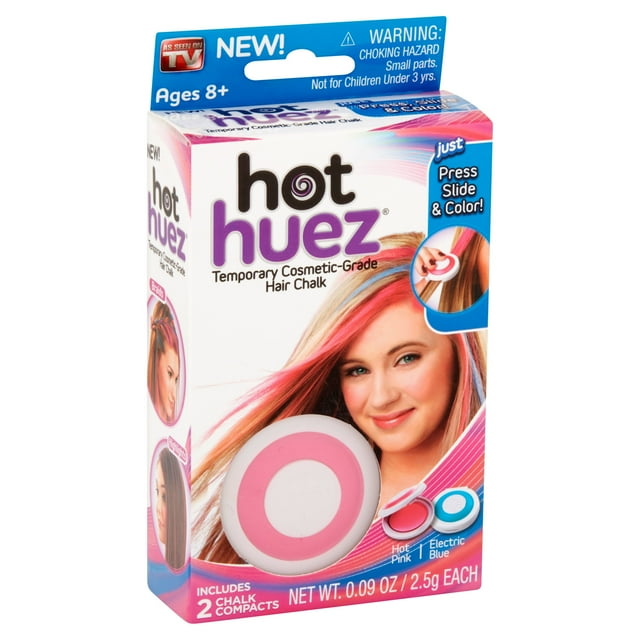 Hot Huez Temporary Hair Coloring Chalk, Set of 2 Compacts, Hot Pink