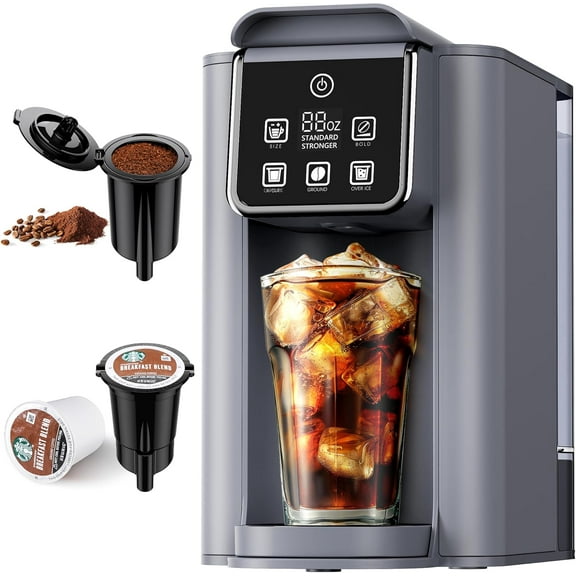 Hot & Iced Coffee Maker with Bold Setting, Single Serve Coffee Maker for K Cup and Grounds, 6-14 Oz Brew Sizes, 50 Oz Removable Water Tank, One Cup Coffee Machine with Reusable Filter, White