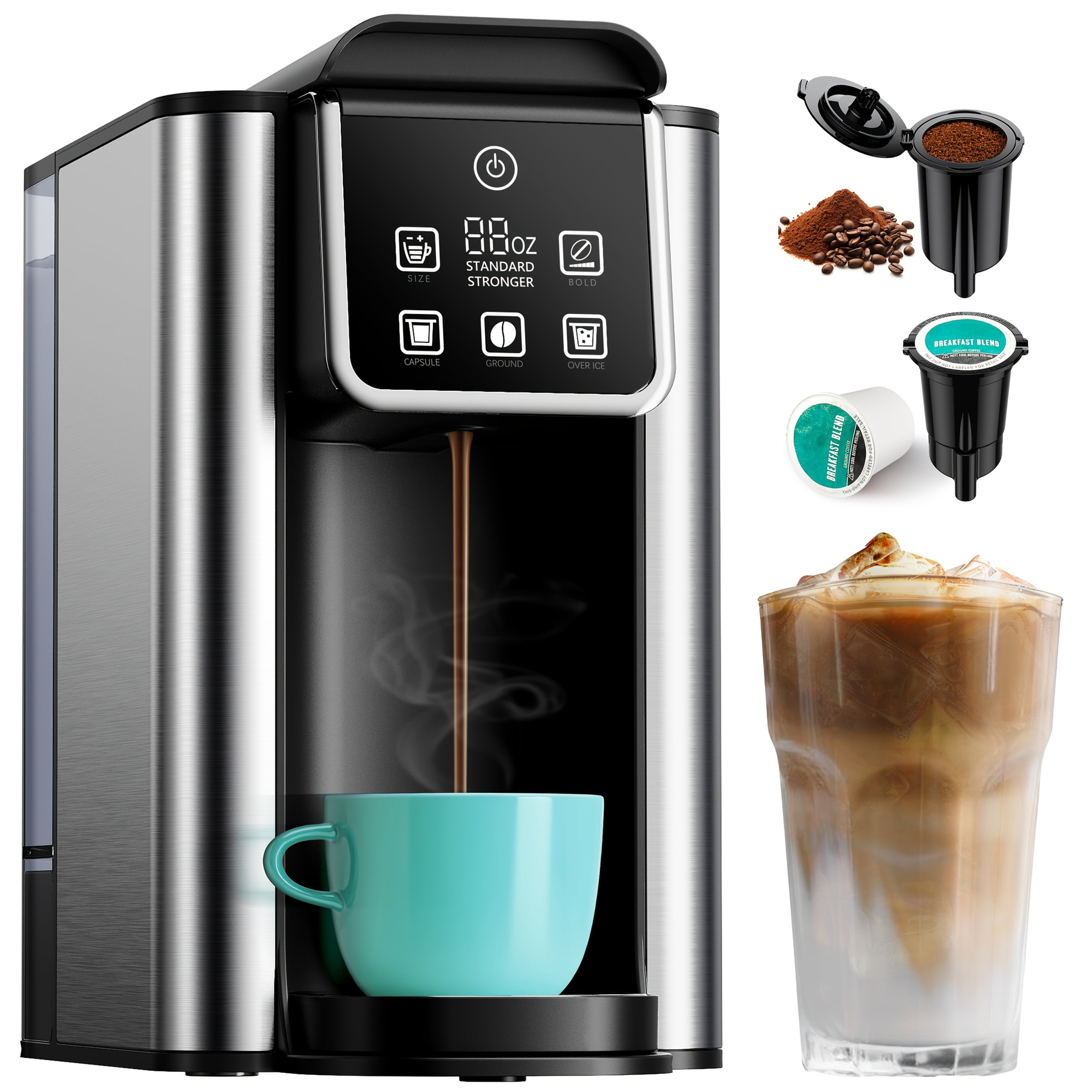 Hot & Iced Coffee Maker with Bold Setting, Single Serve Coffee Maker ...