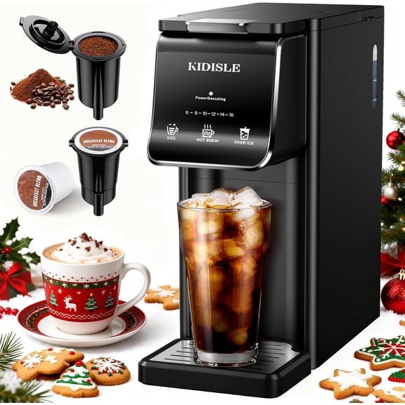 Hot & Iced Single Serve Coffee Maker K Cup Pod Compatible with Grounds Reusable Filter 616oz Brew Sizes Large 40oz Water Tank Easy to Use Black