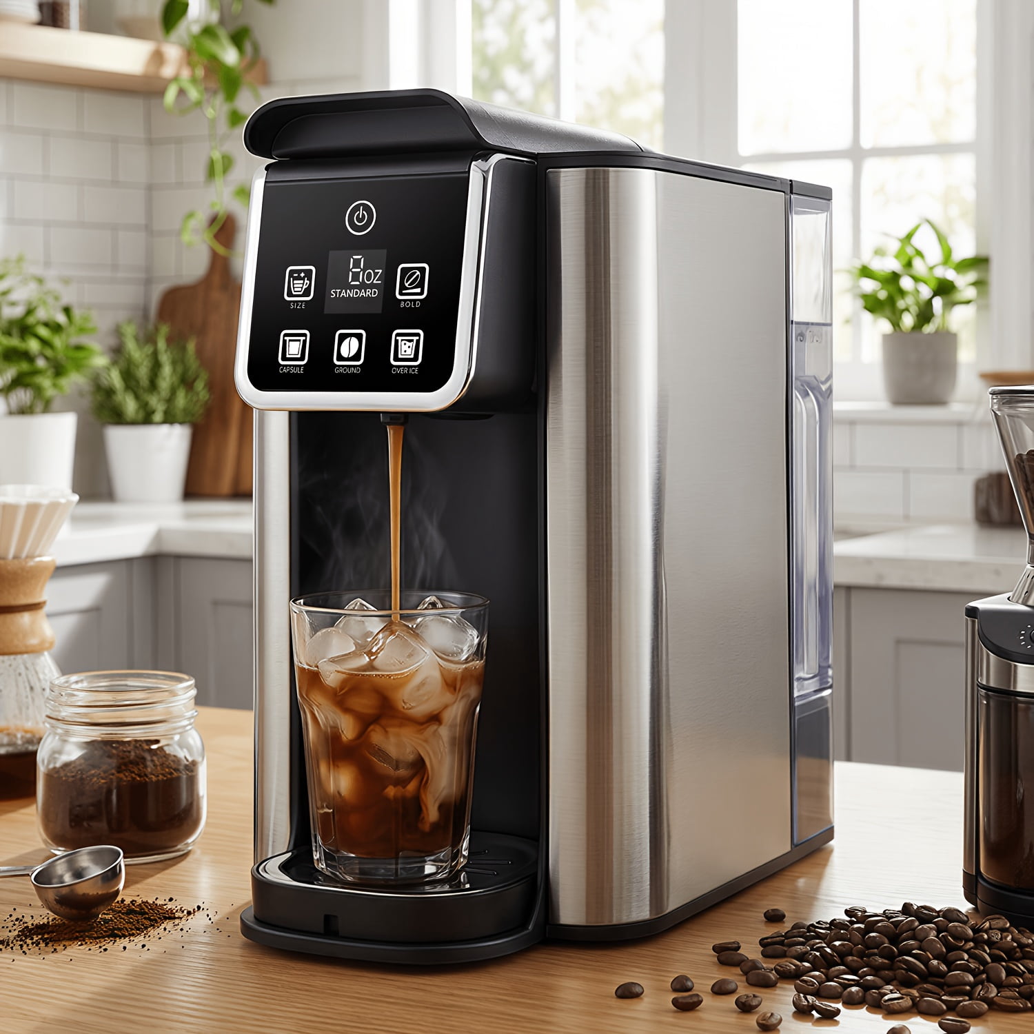 Hot & Iced Single Serve Coffee Maker for K Cup & Grounds, 6-14 Oz Brew ...