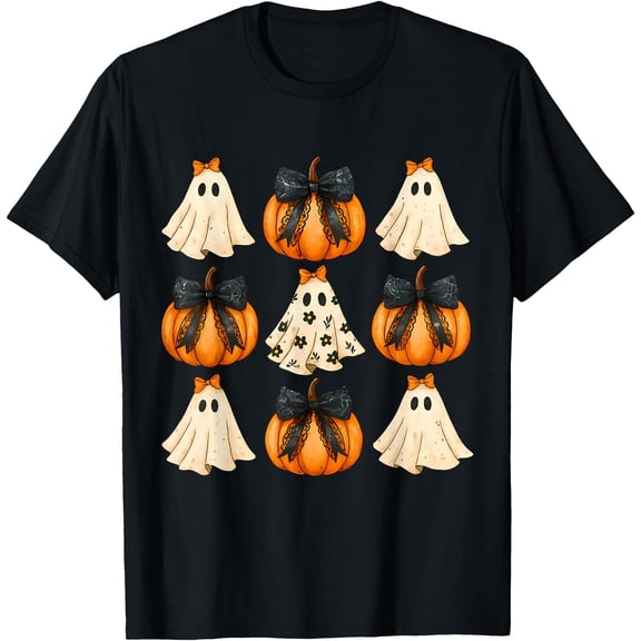 Hot Kiraa Tee With Halloween Coquette Bow Pumpkin Ghost Spooky Boo Women Girl S-5Xl T-Shirt
