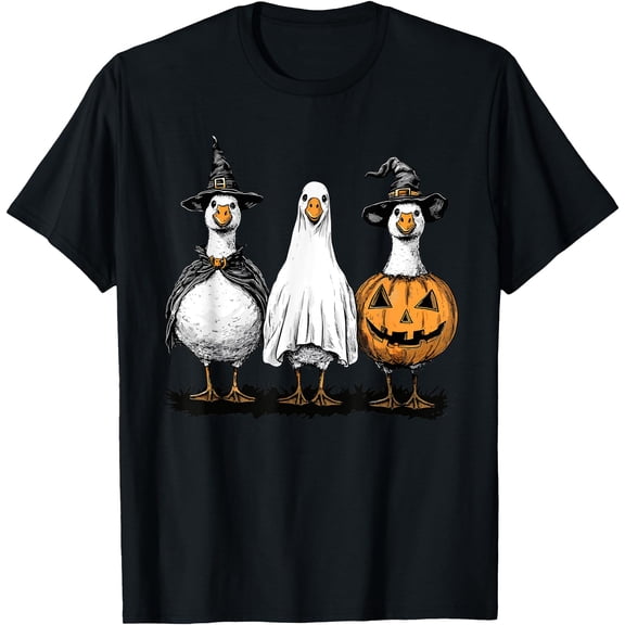 Hot Kiraa Tee With Halloween Witch Goose Retro Ghost Pumpkin Animals Lover S-5Xl T-Shirt