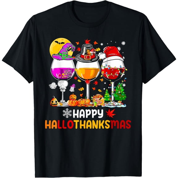 Hot Kiraa Tee With Happy Hallothanksmas Halloween Thanksgiv Christmas Fall S-5Xl T-Shirt