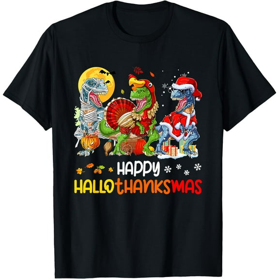 Hot Kiraa Tee With Happy Hallothanksmas Thanksgiv Dinosaur T Rex Turkey S-5Xl T-Shirt