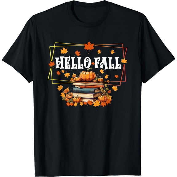 Hot Kiraa Tee With Hello Fall Gifts Pumpkin And Books Read Lovers In Autumn S-5Xl T-Shirt