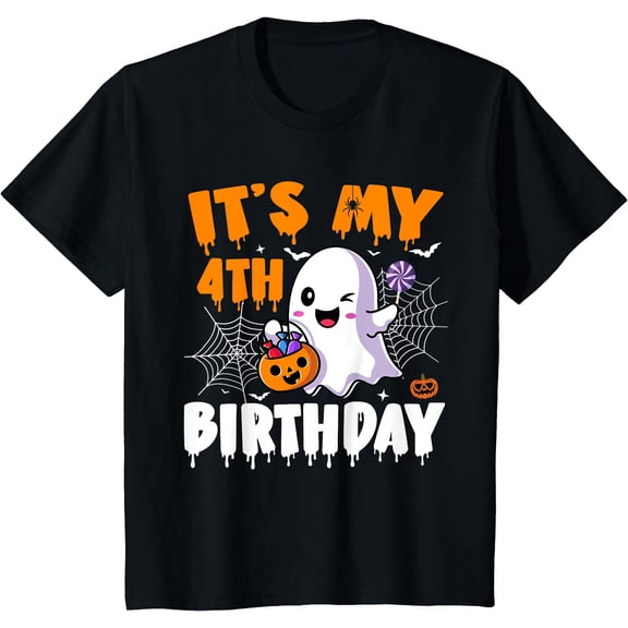 Hot Kiraa Tee With It'S My 4Th Birthday 4 Years Old Boo Ghost Pumpkin Halloween S-5Xl T-Shirt