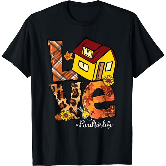 Hot Kiraa Tee With Love Pumpkin Leopard Realtor Life Fall Thanksgiv S-5Xl T-Shirt