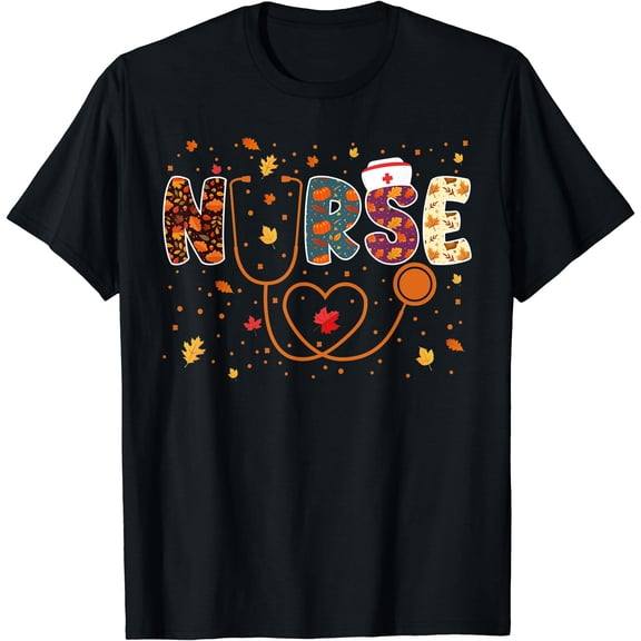 Hot Kiraa Tee With Nurs Thanksgiv Day Stethoscope Fall Nurse S-5Xl T-Shirt