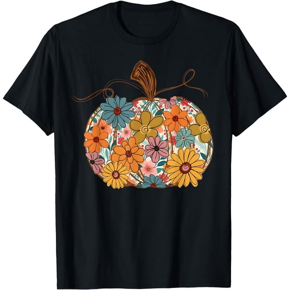 Hot Kiraa Tee With Pumpkin Floral Autumn Fall Season Wildflower Thanksgiv S-5Xl T-Shirt