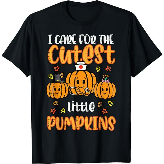 Hot Kiraa Tee With Pumpkins Nurse Halloween Scrub Top Fall Thanksgiv S-5Xl T-Shirt
