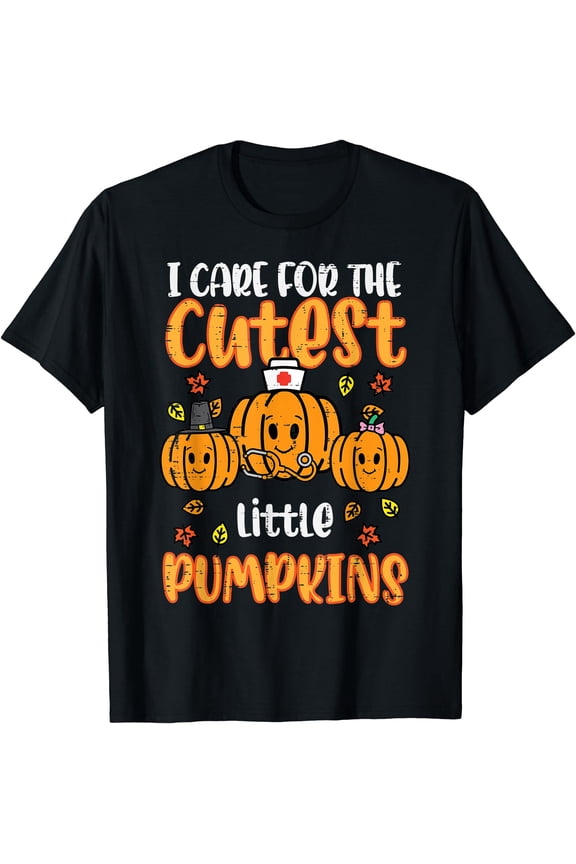 Hot Kiraa Tee With Pumpkins Nurse Halloween Scrub Top Fall Thanksgiv S-5Xl T-Shirt