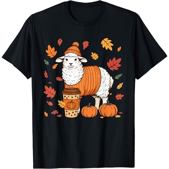 Hot Kiraa Tee With Sheeps Wearing Sweater Coffee Thanksgiv Autumn Farmer S-5Xl T-Shirt