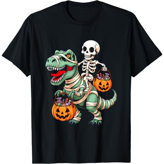 Hot Kiraa Tee With Skeleton Rid Mummy Dino Pumpkin Candy Halloween S-5Xl T-Shirt