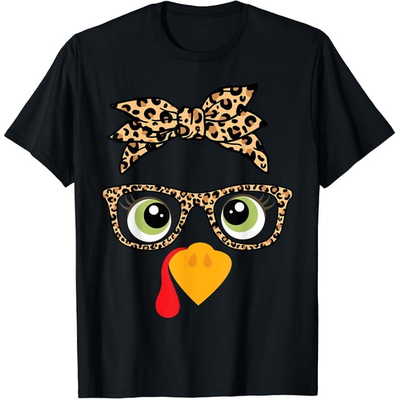 Hot Kiraa Tee With Thanksgiv Turkey Face Leopard Print Glasses Women S-5Xl T-Shirt
