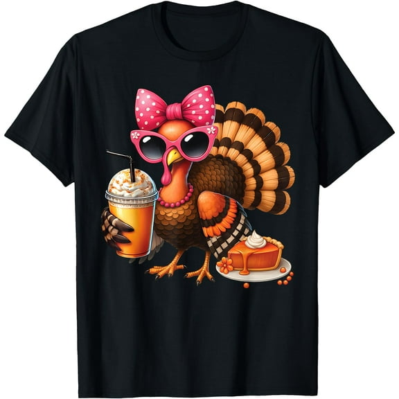 Hot Kiraa Tee With Turkey Coffee Thanksgiv Bow Turkey Day S-5Xl T-Shirt