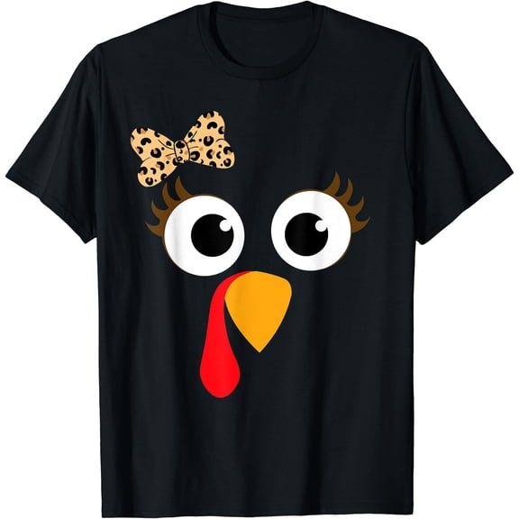 Hot Kiraa Tee With Turkey Face Girl Leopard Bow Thanksgiv Turkey S-5Xl T-Shirt