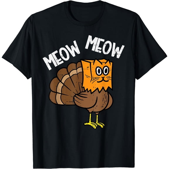 Hot Kiraa Tee With Turkey Paper Bag Meow Funny Thanksgiv Cat Men S-5Xl T-Shirt