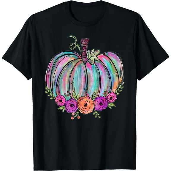 Hot Kiraa Tee With Watercolor Pumpkin Flower Thanksgiv Halloween Men S-5Xl T-Shirt