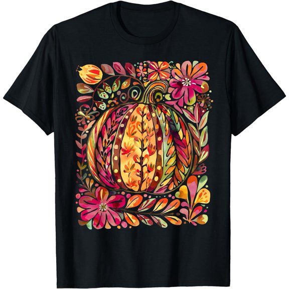 Hot Kiraa Tee With Wildflower Pumpkin Season Autumn Fall Leaves Thanksgiv S-5Xl T-Shirt