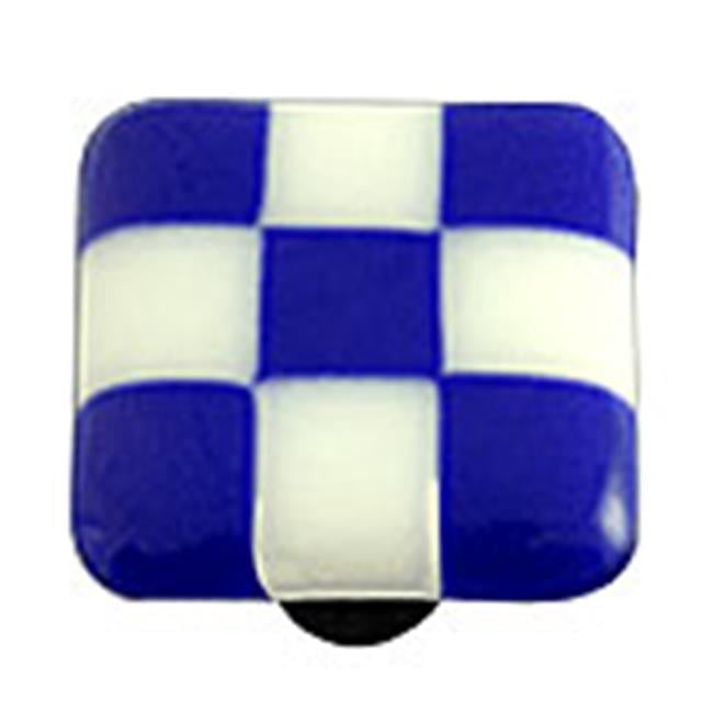 Hot Knobs  Cobalt Blue & White Squares Glass Cabinet Knob - Black Post - Handmade Artisan Square Knob