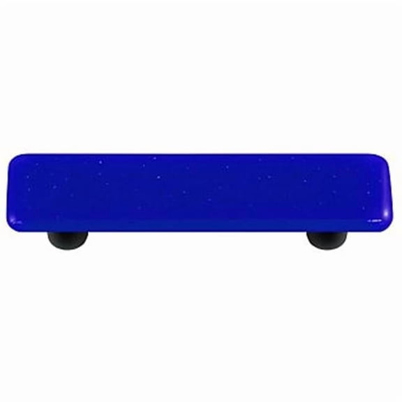 Hot Knobs HK1030-PB Deep Cobalt Blue Rectangle Glass Cabinet Pull - Black Post