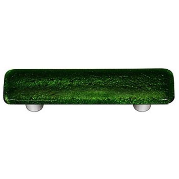 Hot Knobs HK1024-PA Light Metallic Green Rectangle Glass Cabinet Pull - Aluminum Post