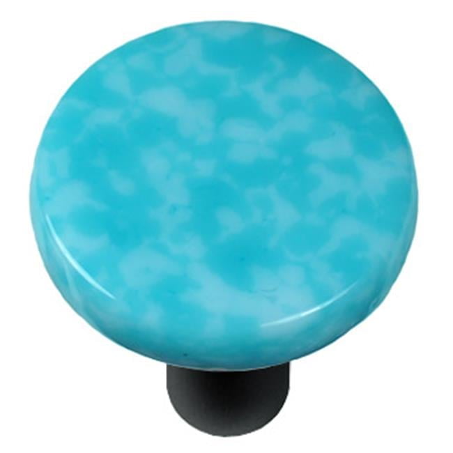 Hot Knobs  Granite Turquoise Blue & White Round Glass Cabinet Knob - Black Post