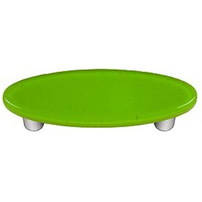Spring Green Oval Glass Cabinet Pull with Aluminum Posts