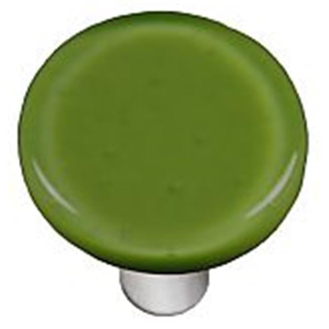 Olive Green Round Glass Knob with Aluminum Mounting