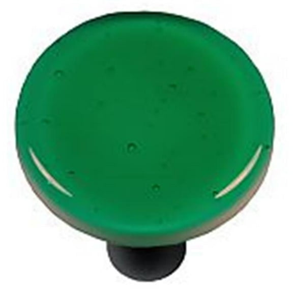 Hot Knobs HK1021-KRB Emerald Green Round Glass Cabinet Knob - Black Post