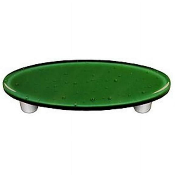 Hot Knobs HK1022-POA Dark Forest Green Oval Glass Cabinet Pull - Aluminum Post