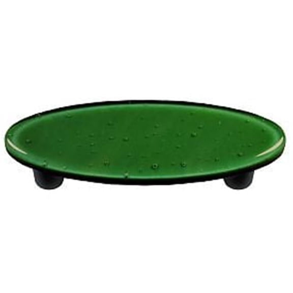 Hot Knobs HK1022-POB Dark Forest Green Oval Glass Cabinet Pull - Black Post